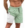 COOFANDY Men Swim Trunk with Compression Liner 2 in 1 Swimwear Bathing Suit Quick Dry Board Short(1 – Print Green Leaves)