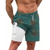 COOFANDY Men Swim Trunk with Compression Liner 2 in 1 Swimwear Bathing Suit Quick Dry Board Short(P Army Green Flower)