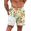 COOFANDY Men Swim Trunk with Compression Liner 2 in 1 Swimwear Bathing Suit Quick Dry Board Short(P Green Hawaiian Flower)
