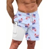 COOFANDY Men Swim Trunk with Compression Liner 2 in 1 Swimwear Bathing Suit Quick Dry Board Short(Print American Flag-3)
