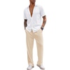 COOFANDY Men’s 2 Piece Outfit Casual Short Sleeve Button Down Shirt Beach Summer Loose Pant Sets(White Khaki)
