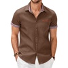 COOFANDY Men’s Cotton Casual Short Sleeve Button Down Shirt Plaid Collar Denim Work Shirts(A – Brown – No Pocket)