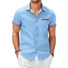 COOFANDY Men’s Cotton Casual Short Sleeve Button Down Shirt Plaid Collar Denim Work Shirts(A – Clear Blue – No Pocket)