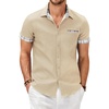 COOFANDY Men’s Cotton Casual Short Sleeve Button Down Shirt Plaid Collar Denim Work Shirts(A – Contrast Plaid Collar – Beige)