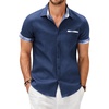 COOFANDY Men’s Cotton Casual Short Sleeve Button Down Shirt Plaid Collar Denim Work Shirts(A – Contrast Plaid Collar – Blue)