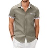 COOFANDY Men’s Cotton Casual Short Sleeve Button Down Shirt Plaid Collar Denim Work Shirts(A – Contrast Plaid Collar – Green)