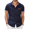 COOFANDY Men’s Cotton Casual Short Sleeve Button Down Shirt Plaid Collar Denim Work Shirts(A – Navy Blue – No Pocket)