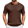 COOFANDY Mens T-Shirts Short Sleeve Knit Shirt Crew Neck Sweater Fashion Casual Textured Pullover Tees(Brown)