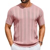 COOFANDY Mens T-Shirts Short Sleeve Knit Shirt Crew Neck Sweater Fashion Casual Textured Pullover Tees(Light Pink)