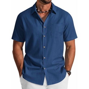 COOFANDY Men’s Button Down Shirt Short Sleeve Cotton Casual Summer Shirts Beach Vacation Linen Shirts for Men(Denim Blue)