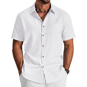 COOFANDY Men’s Button Down Shirt Short Sleeve Cotton Casual Summer Shirts Beach Vacation Linen Shirts for Men(White)