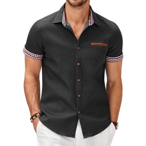 COOFANDY Men’s Cotton Casual Short Sleeve Button Down Shirt Plaid Collar Denim Work Shirts(A – Black – No Pocket)