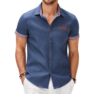 COOFANDY Men’s Cotton Casual Short Sleeve Button Down Shirt Plaid Collar Denim Work Shirts(A – Sky Blue – No Pocket)