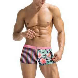 COOFANDY Mens Swim Trunks Swimwear Bathing Suit Swim Brief Square Leg Board Short S-3XL(Stripe and Flower)