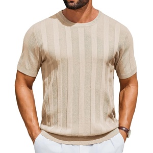 COOFANDY Mens T-Shirts Short Sleeve Knit Shirt Crew Neck Sweater Fashion Casual Textured Pullover Tees(02-light Khaki)