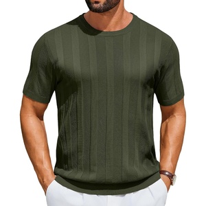 COOFANDY Mens T-Shirts Short Sleeve Knit Shirt Crew Neck Sweater Fashion Casual Textured Pullover Tees(Army Green)