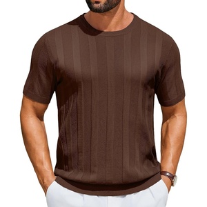 COOFANDY Mens T-Shirts Short Sleeve Knit Shirt Crew Neck Sweater Fashion Casual Textured Pullover Tees(Brown)
