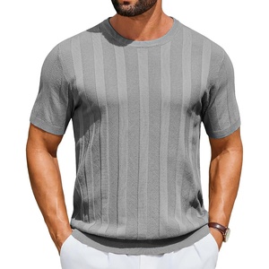 COOFANDY Mens T-Shirts Short Sleeve Knit Shirt Crew Neck Sweater Fashion Casual Textured Pullover Tees(Grey)