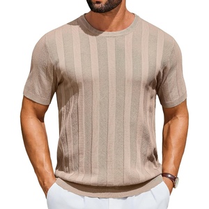 COOFANDY Mens T-Shirts Short Sleeve Knit Shirt Crew Neck Sweater Fashion Casual Textured Pullover Tees(Khaki)