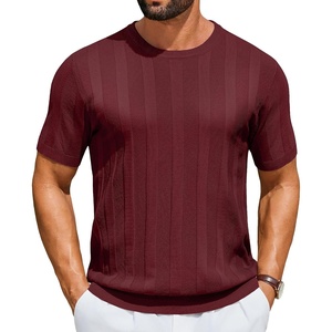 COOFANDY Mens T-Shirts Short Sleeve Knit Shirt Crew Neck Sweater Fashion Casual Textured Pullover Tees(Wine Red)