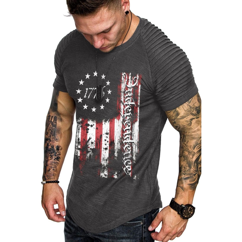 image:imageCOOFANDY Mens Muscle TShirt Pleated Raglan Sleeve Bodybuilding Gym Tee Short Sleeve Fashion Workout Shirts Hipster ShirtIndependence Day Seriesgrey
