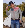 COOFANDY Men’s American Flag Button Down Shirts Western Cowboy Shirt Slim Fit Patriotic Long Sleeve Shirt(Light Grey)