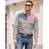 COOFANDY Men’s American Flag Button Down Shirts Western Cowboy Shirt Slim Fit Patriotic Long Sleeve Shirt(Light Grey)