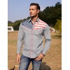 COOFANDY Men’s American Flag Button Down Shirts Western Cowboy Shirt Slim Fit Patriotic Long Sleeve Shirt(Light Grey)