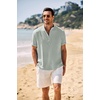 COOFANDY Men’s Casual Henley Shirt Band Collar Short Sleeve Shirt Summer Beach Hippie T-Shirt(Mint Light Green)