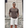 COOFANDY Men’s Soft Henley Short Sleeve T Shirts Casual Basic Shirt with Pocket 3 Button Tees Summer Tops(Brown)