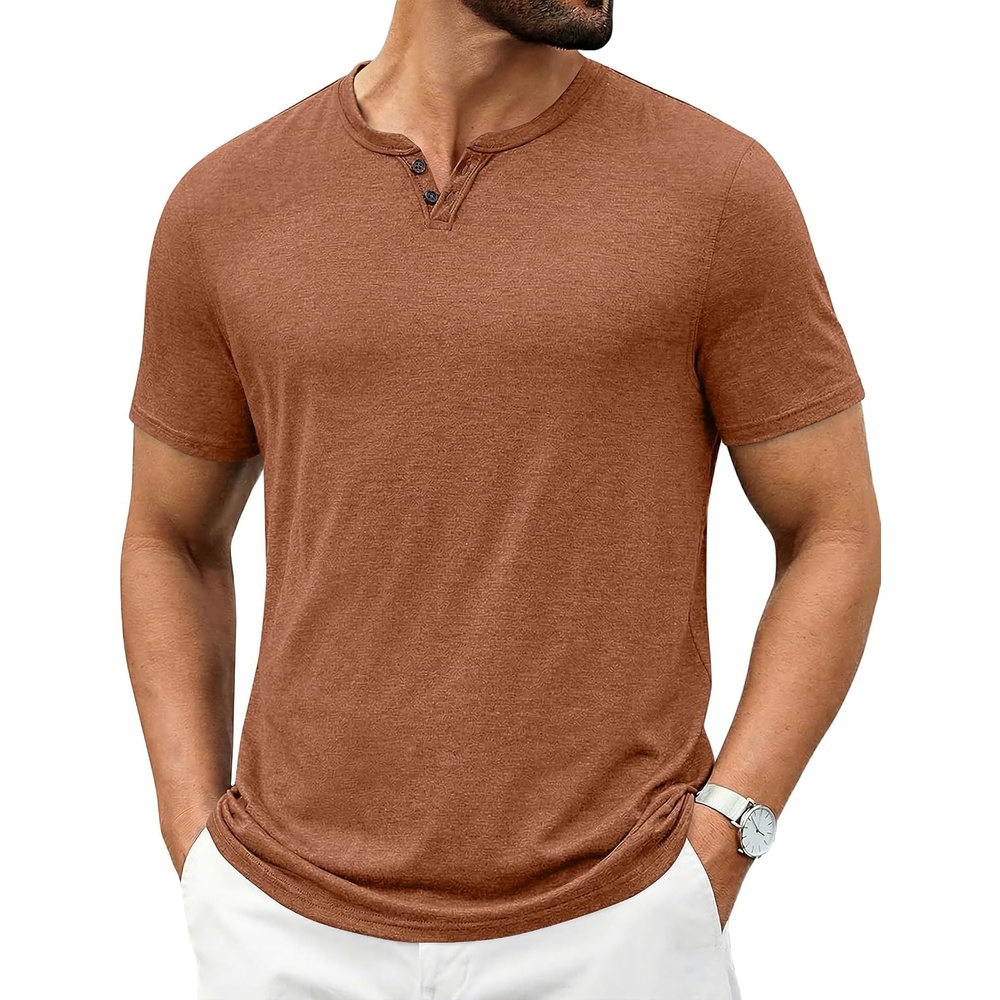 image:imageCOOFANDY Mens T Shirts Short Sleeve Casual V Neck TShirt Soft Notch Neck Tee Classic Plain ShirtsCaramel