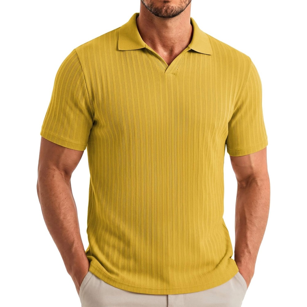 image:imageCOOFANDY Mens V Neck Polo Shirts Short Sleeve Golf TShirts Ribbed Knit Soft TeesYellow