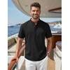 COOFANDY Men’s Casual Henley Shirt Band Collar Short Sleeve Shirt for Mens Summer Beach T-Shirts Vacation(Black)