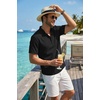 COOFANDY Men’s Casual Henley Shirt Band Collar Short Sleeve Shirt for Mens Summer Beach T-Shirts Vacation(Black)