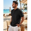 COOFANDY Men’s Casual Henley Shirt Band Collar Short Sleeve Shirt for Mens Summer Beach T-Shirts Vacation(Black)