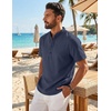 COOFANDY Men’s Casual Henley Shirt Band Collar Short Sleeve Shirt for Mens Summer Beach T-Shirts Vacation(Dark Blue)