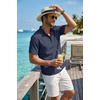 COOFANDY Men’s Casual Henley Shirt Band Collar Short Sleeve Shirt for Mens Summer Beach T-Shirts Vacation(Dark Blue)
