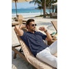 COOFANDY Men’s Casual Henley Shirt Band Collar Short Sleeve Shirt for Mens Summer Beach T-Shirts Vacation(Dark Blue)