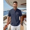 COOFANDY Men’s Casual Henley Shirt Band Collar Short Sleeve Shirt for Mens Summer Beach T-Shirts Vacation(Dark Blue)