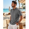 COOFANDY Men’s Casual Henley Shirt Band Collar Short Sleeve Shirt for Mens Summer Beach T-Shirts Vacation(Dark Gray)