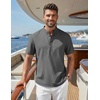 COOFANDY Men’s Casual Henley Shirt Band Collar Short Sleeve Shirt for Mens Summer Beach T-Shirts Vacation(Dark Gray)