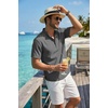 COOFANDY Men’s Casual Henley Shirt Band Collar Short Sleeve Shirt for Mens Summer Beach T-Shirts Vacation(Dark Gray)
