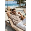 COOFANDY Men’s Casual Henley Shirt Band Collar Short Sleeve Shirt for Mens Summer Beach T-Shirts Vacation(Kakhi)