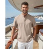 COOFANDY Men’s Casual Henley Shirt Band Collar Short Sleeve Shirt for Mens Summer Beach T-Shirts Vacation(Kakhi)