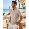 COOFANDY Men’s Casual Henley Shirt Band Collar Short Sleeve Shirt for Mens Summer Beach T-Shirts Vacation(Kakhi)