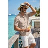 COOFANDY Men’s Casual Henley Shirt Band Collar Short Sleeve Shirt for Mens Summer Beach T-Shirts Vacation(Kakhi)