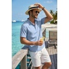 COOFANDY Men’s Casual Henley Shirt Band Collar Short Sleeve Shirt for Mens Summer Beach T-Shirts Vacation(Light Blue)