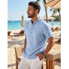COOFANDY Men’s Casual Henley Shirt Band Collar Short Sleeve Shirt for Mens Summer Beach T-Shirts Vacation(Light Blue)
