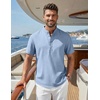 COOFANDY Men’s Casual Henley Shirt Band Collar Short Sleeve Shirt for Mens Summer Beach T-Shirts Vacation(Light Blue)