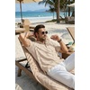 COOFANDY Men’s Casual Henley Shirt Band Collar Short Sleeve Shirt for Mens Summer Beach T-Shirts Vacation(Light Brown)